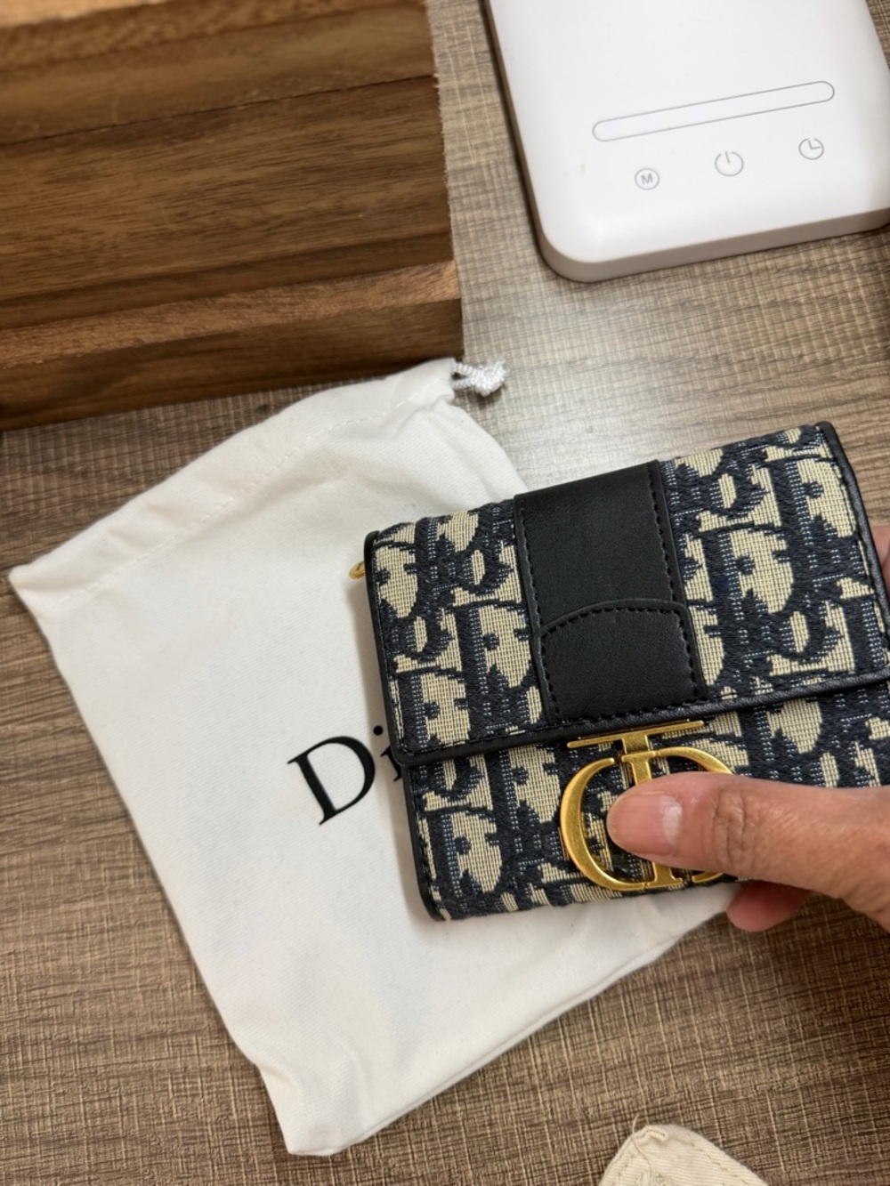 Black & Beige Logo Canvas Compact Wallet